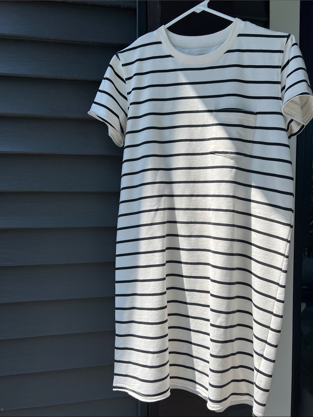 Girls' Black & White Striped Pocket T-Shirt Dress